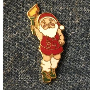 1984 Olympic Lapel Pin ~ Santa Claus Torch Runner ~ LA 84 ~ Los Angeles Games